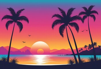 Golden sunset in the beach. Summer sunset landscape