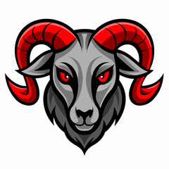 Fierce Ram Head Mascot Logo with Red Horns Vector Illustration
