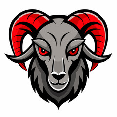 Fierce Ram Head Mascot Logo with Red Horns Vector Illustration