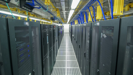 room with rows of server hardware in data center timelapse hyperlapse