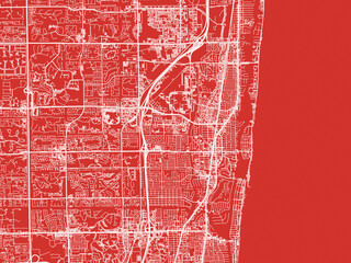 Christmas Map of Boca Raton  Florida, USA in Snowy White on Festive Red Background.