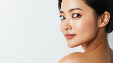 Fototapeta premium Portrait of Japanese Woman with Clear, Radiant Skin