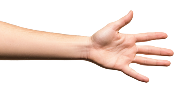 Extended hand signaling with an open palm emphasizing communication and gesture in hand posture.