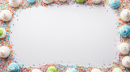 Bright Candles and Sprinkles Frame on white background