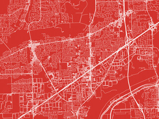 Christmas Map of Bolingbrook  Illinois, USA in Snowy White on Festive Red Background.
