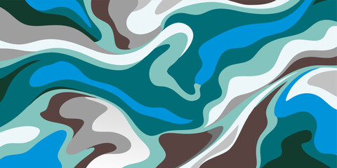 Smooth, curved shapes in shades of orange, gray, brown and dark blue create a dynamic and visually appealing abstract background, suitable for various design projects