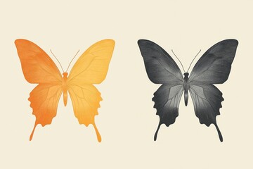 Minimalist design featuring two contrasting butterflies