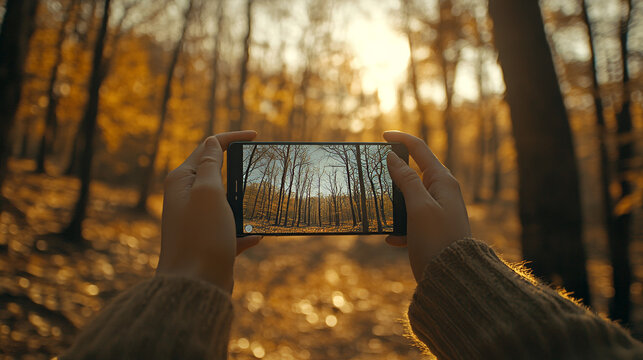 Autumn Forest Photography, Smartphone, Nature Scene, Golden Sunlight, Fall Colors