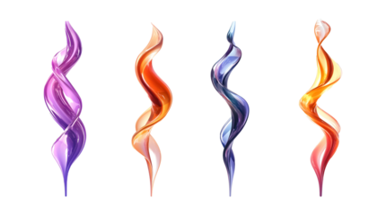 Set of fractal twisted glossy shapes on a transparent background. isolated background.