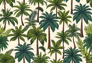 Seamless pattern with tropical palm trees. Exotic tropical plants Illustration of jungle nature.