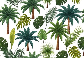 Seamless pattern with tropical palm trees. Exotic tropical plants Illustration of jungle nature.