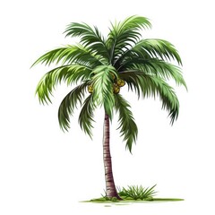 Obraz premium Vibrant Tropical Palm Tree with Lush Green Leaves and Golden Coconuts Isolated on White Background for Nature and Relaxation Themes
