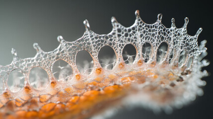Macro Photography of Plant Trichomes: Intricate Lace-like Structure, Orange and White Hues