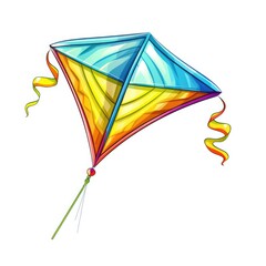Colorful and Vibrant Kite Flying High in a Clear Sky, Ideal for Depicting Joyful Outdoor Activities and Fun Family Playtime Moments