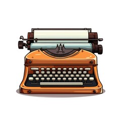 Vintage Typewriter in Orange and Brown Color Scheme with Classic Design Elements Ideal for Retro Themes and Nostalgic Projects, Perfect for Creative Use and Marketing