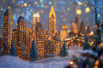 A detailed beaded model of Manhattan, capturing iconic skyscrapers and scenery.