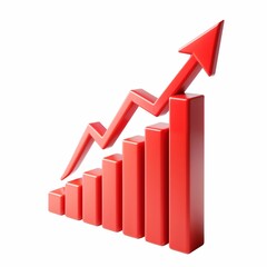 Growing bar chart with upward arrow isolated on white background