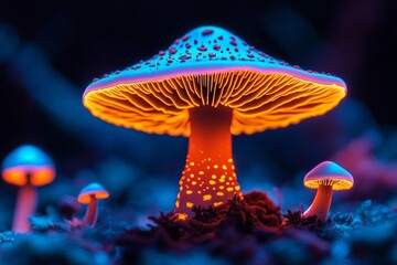 Dreamy Background Featuring Luminous Mushrooms