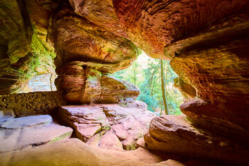 Sandstone Cave Entrance in Hocking Hills Eye-Level View
