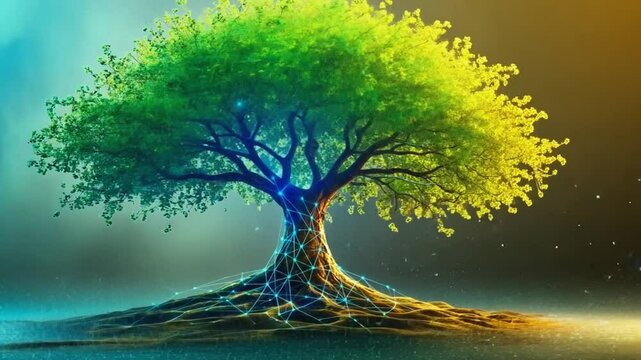 Large tree showing interconnectedness of nature with digital network