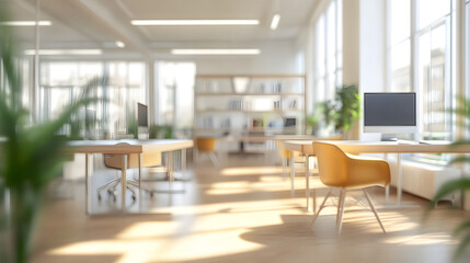 Bright office space with blurred background during a video call in a modern environment