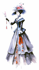 victorian lady watercolor illustration