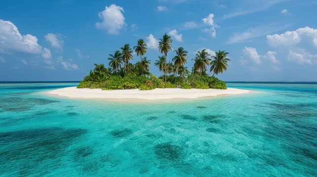 Vacation on a deserted tropical island with clear blue waters. - Powered by Adobe