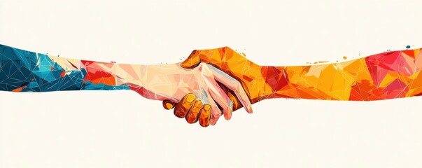 Colorful abstract handshake symbolizing unity and partnership
