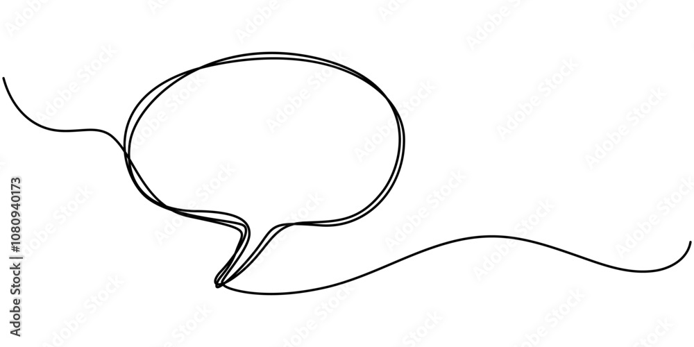 Fototapete Continuous one single line drawing of speech bubble icon. Talk text box, feedback message box and comment vector, Speech Bubble Single Line Icon, One line drawing Speech bubble vector. Communication.
