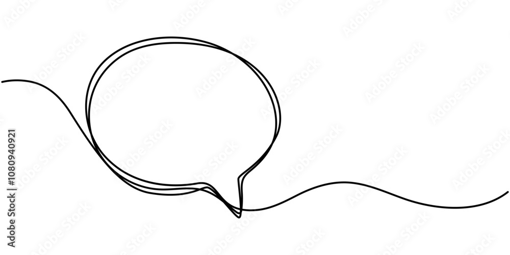 Poster continuous one single line drawing of speech bubble icon. talk text box, feedback message box and co