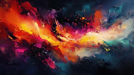 Dynamic eruption of vibrant fragments set against an enchanting background embodying the spirit of movement and lively energy in the atmosphere