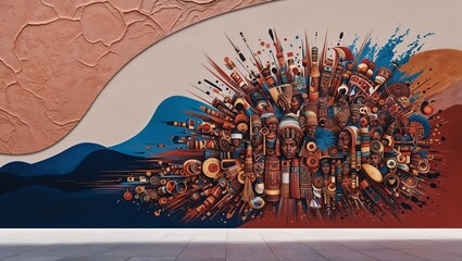 Colorful mural depicting African American culture and heritage, celebrating Black History Month, copy space