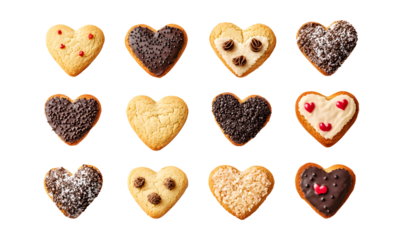 Set of heart shape cookies on a transparent background. isolated background.