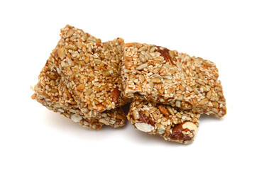Honey bars with sunflower seeds on a white background