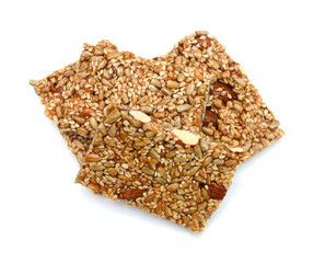 Honey bars with sunflower seeds on a white background