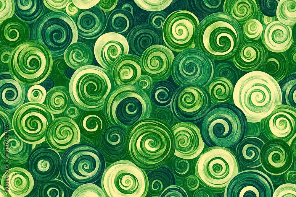 Poster seamless pattern of green and white swirls.