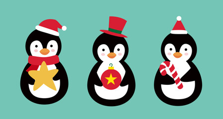 Set of cute Christmas penguins vector illustration.
flat style christmas penguin svg.
