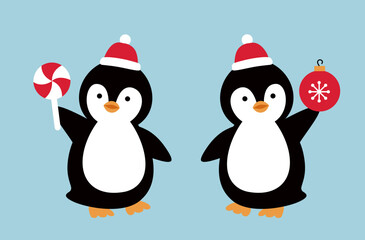Set of cute Christmas penguins vector illustration.
flat style christmas penguin svg.
