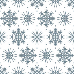 Seamless pattern of gray snowflakes on a white background