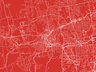 Christmas Map of Bristol  Connecticut, USA in Snowy White on Festive Red Background.