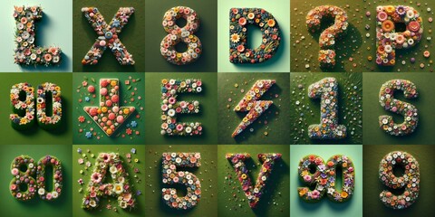 Fototapeta premium Flowers on the green grass background Lettering Typeface. AI generated illustration