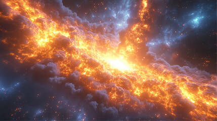 Obraz premium A vibrant celestial explosion with fiery hues and swirling nebula visible.