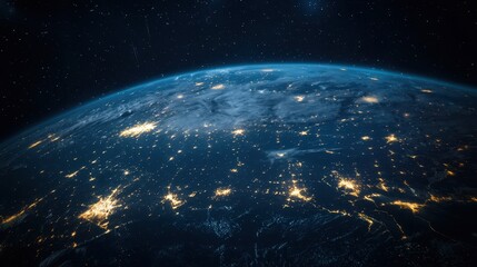 Obraz premium Nightly planet Earth in outer space with visible civilization elements.