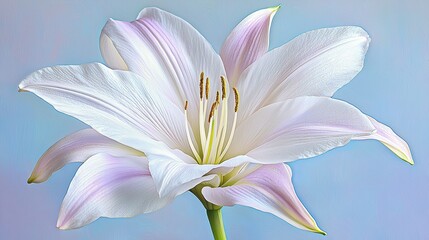 Naklejka premium A stunning white lily blossom displaying delicate petals.