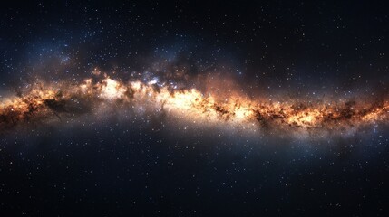 Panorama of the Milky Way galaxy with stars and space dust in the vast universe.