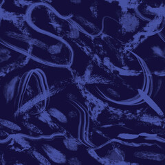Abstract paint brush strokes navy seamless pattern