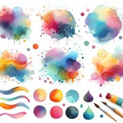 colorful aquarel splash compilation on white background