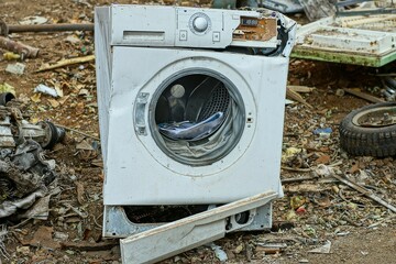 one industrial dirty iron white broken old square modern electric open without cover front...