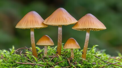 Beautiful mushrooms growing amidst lush green moss in nature.