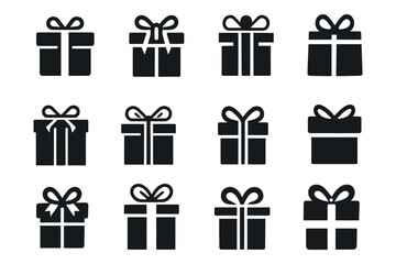 Gift box icons, Flat style. Gift box flat line silhouette set. vector